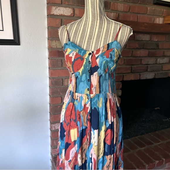 Rolla’s Eve Painted Tulip Print Button Up Midi Dress in Rust Orange Sz S - Picture 3 of 11